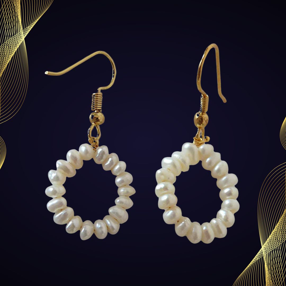 Golden Swirls: Freshwater Pearl Dangle Earrings (SE379)