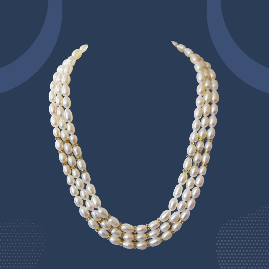 Majestic Cascade: Triple Layer Elongated Pearl and Stone Ring Necklace (SN1032)