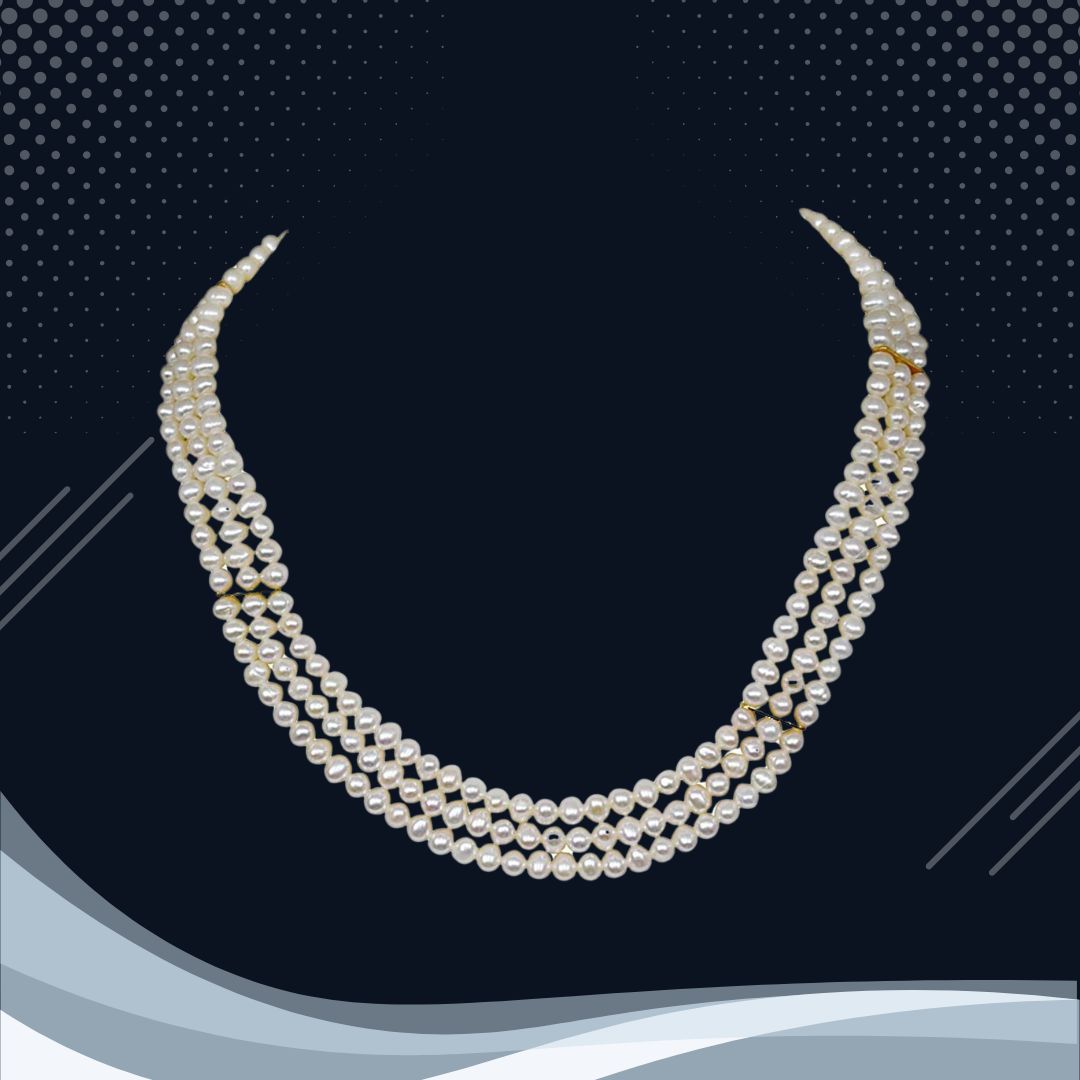 Ecstasy Real Pearl - 3 Line Real Freshwater Pearl Necklace for Women (SN4)