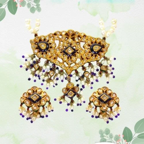 Jadthar Diamond Set with Pearls & Blue Beads (DN20)