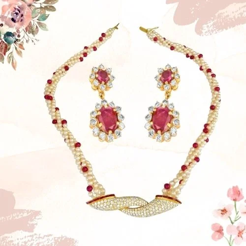 Cultured Elegance Diamond & Ruby Necklace Set (DS15)