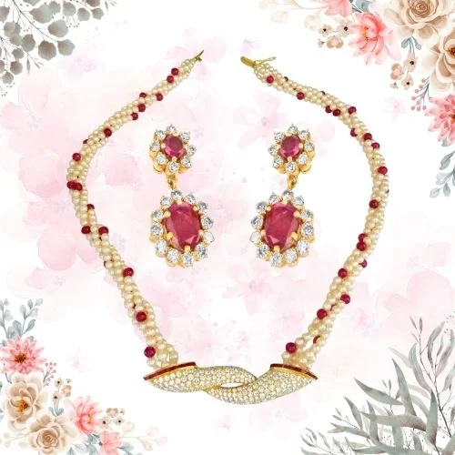 Cultured Elegance Diamond & Ruby Necklace Set (DS15)