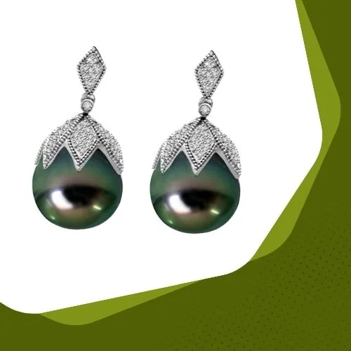 Hang Pearl 0.75cts Real Diamond & Tahitian Pearl Earring (ER170)