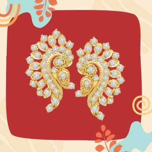 Unveil Elegance: Golden Sparkling Stars Diamond Earrings (ER64)