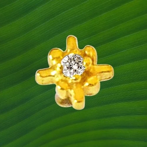 Geometrical Shaped Real Diamond 18kt Yellow Gold Nosepin (NP7)