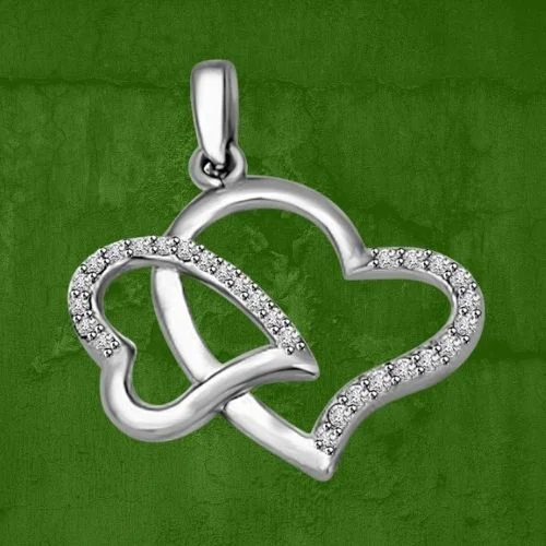 Cocktail of Two Soul 0.27cts White Gold Real Diamond Twin Heart Pendant (P1023)