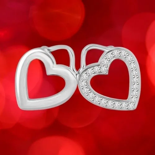 Cuddling Together 14kt White Gold Real Diamond Heart Pendant (P1025)