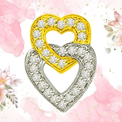 Two Tone Love Entwined Real Diamond Heart Pendant (P1032)