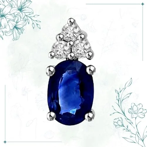 Only You : Big Real Oval Blue Sapphire With Diamond Cap 14kt White Gold Solitaire Pendant (P1293)