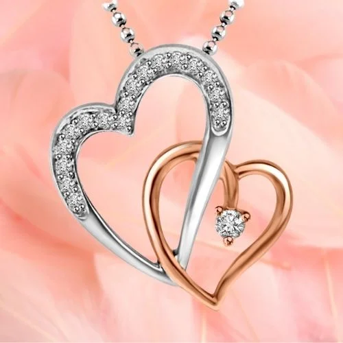 Forever In My Heart Real Pink & White Gold Diamond Heart Pendant For Your Sweetheart (P1355)
