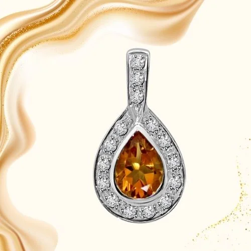 Indian Radiance - Real Diamond & Golden Topaz Pendant (P178)