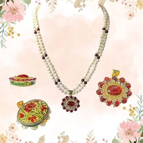 Dazzling Real Diamond, Pearl & Gemstone Pendant with Necklace (P84)