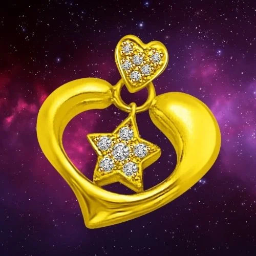 Star in my Heart 18kt Yellow Gold & Real Diamond Pendant for Lady Beautiful (P878)