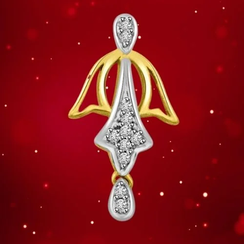 Love Bow for Your Heart Two Tone Gold & Real Diamond Pendant (P989)