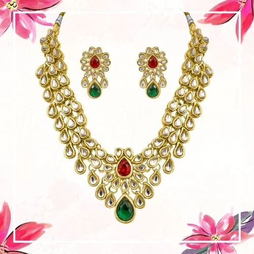 Delightful Dazzle Green White & Red Polki Set (PS136)