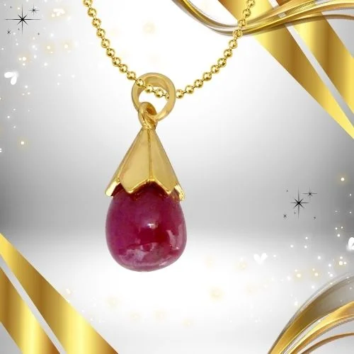 Petite Fleur - Drop Shape Real Red Ruby & Silver Gold Plated Pendant for Women (RBP4)