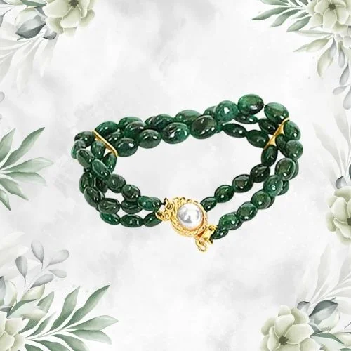 Emerald Beauty Charm - 3 Line Real Green Oval Emerald Cocktail Bracelet for Women (SB30)