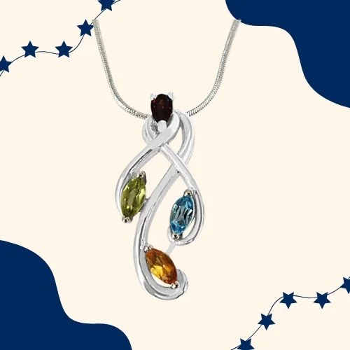 Beautiful Pear Shaped Red Garnet, Green Peridot, Blue & Yellow Topaz in 925 Sterling Silver Pendant with 18 IN Chain (SDP492)