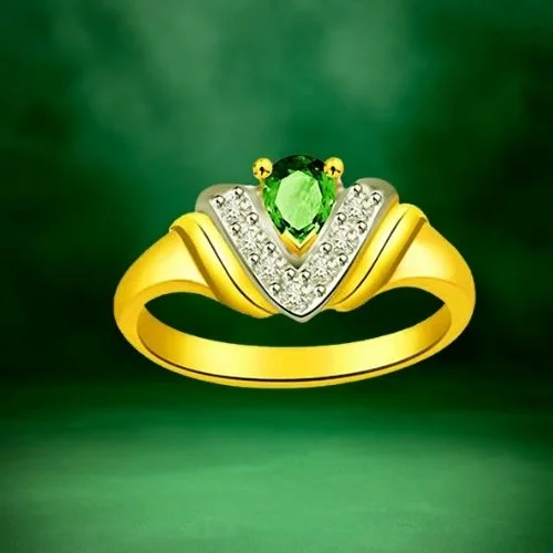 Charming Cross Stud 0.28cts Diamond & Emerald Gold Ring (SDR1080)