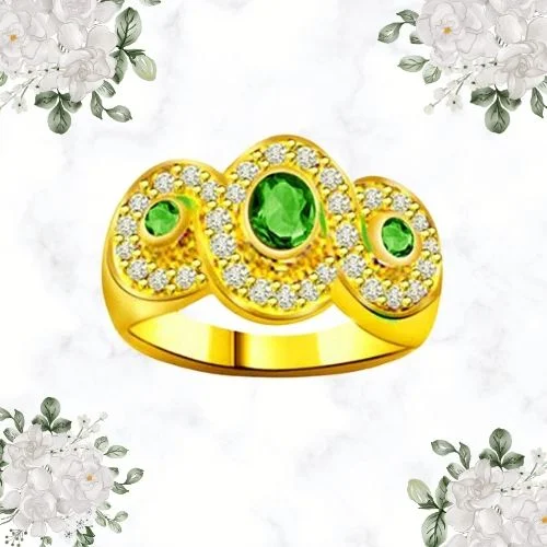 3 Big Stars on Bride's Finger 0.32cts Real Diamond & Emerald Ring (SDR1118)