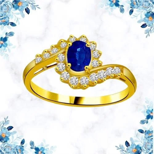 0.20cts Real Diamond & Blue Sapphire Gold Ring (SDR1169)