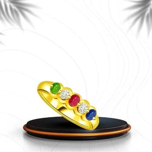 0.06cts Real Diamond Ruby Emerald & Sapphire Gold Ring (SDR1311)