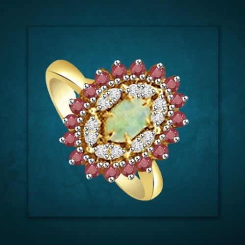 1.84cts Real Diamond Ruby & Opal Stone Ring (SDR1485)