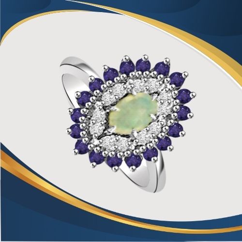 1.84cts Real Diamond, Sapphire & Opal Stone Ring (SDR1486)