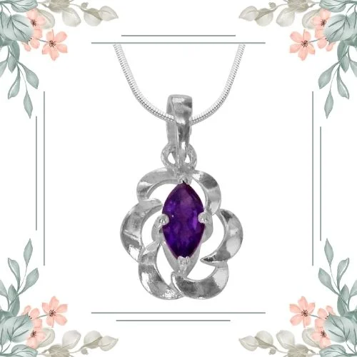Violet Whisper: Marquise Purple Amethyst Pendant in Sterling Silver - Elegance Unleashed