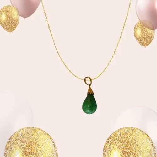 13.68 cts Real Drop Green Onyx Sterling Silver Pendant with Gold Finished Chain for Women (SDS319-13.68cts)