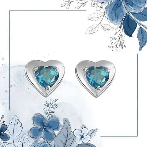 Blue Bling - Heart Shaped Blue Topaz & Sterling Silver Earrings for Women (SDS51)