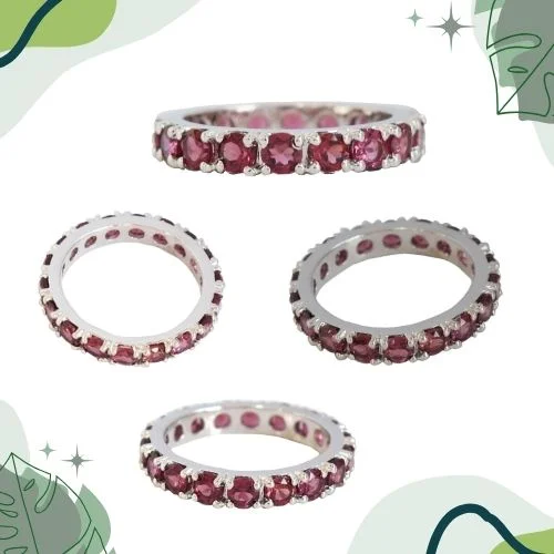 A Ring of Eternal Love: Round Pink Rhodolite Full Eternity 925 Sterling Silver Ring (GSR80)