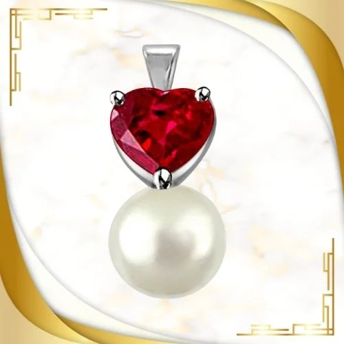 Love Candy 0.30TCW Heart Shaped Real Ruby Pendant With Freshwater Pearl (P1123)