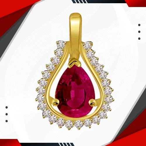 0.26cts Real Diamond & Pear Red Ruby Gold Pendant (P829)