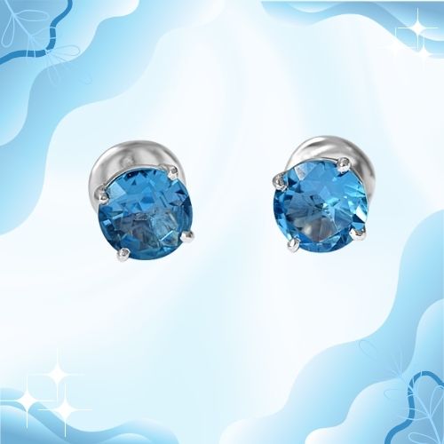 3.60 cts Round Shaped Swiss Blue Topaz Gemstone Solitaire Earrings in 925 Sterling Silver (SDE12)