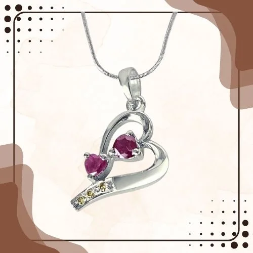 The House of Love Real Diamond, Red Ruby & Sterling Silver Pendant with 18 IN Chain (SDP323)