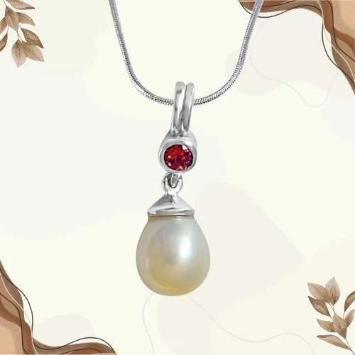 Double Vision Rhodolite, Real Pearl & 925 Sterling Silver Pendant with 18 IN Chain (SDP393)