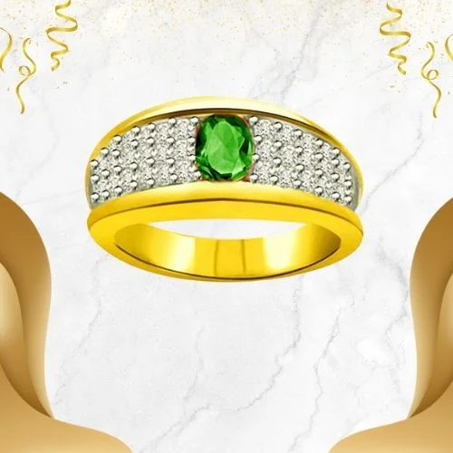 Shining Family 0.40cts Diamond & Emerald Gold Ring (SDR1087)