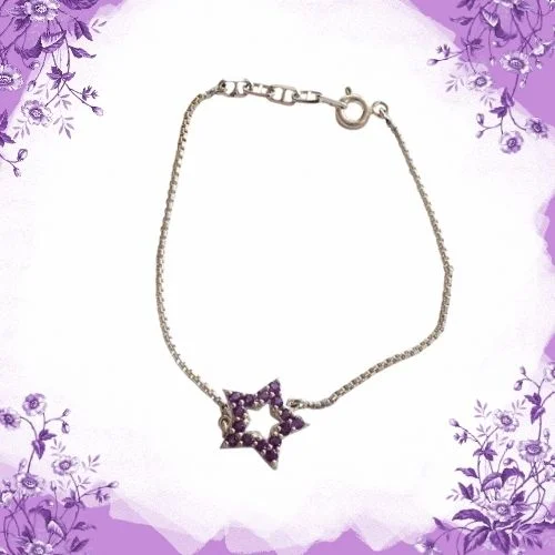 Real Purple Amethyst Star Sterling Silver Bracelet for Women and Girls (SLBR16)