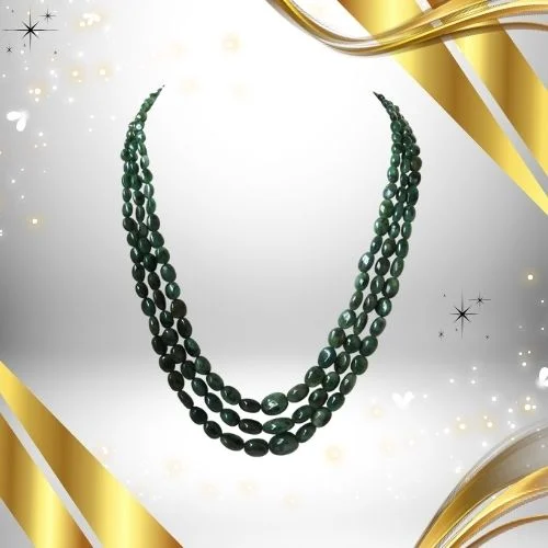 3 Line 327cts REAL Natural Green Oval Emerald Necklace (327cts Oval EMR Necklace)