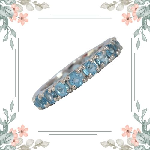 Dive into Radiance: Round Blue Topaz Full Eternity 925 Sterling Silver Ring (GSR81)