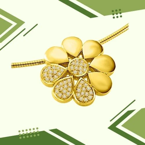 Flower Shining with Real Diamond – Luxurious 18K Gold Pendant (P1328)