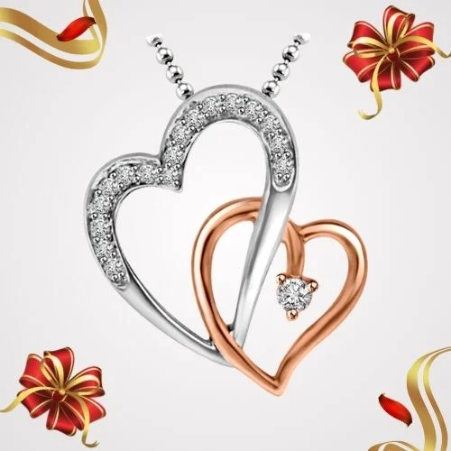 Forever In My Heart Real Pink & White Gold Diamond Heart Pendant For Your Sweetheart (P1355)