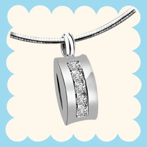 Dazzling Attraction 0.10cts White Gold & 5 Real Diamonds In Row Pendant For Your Love (P1359)