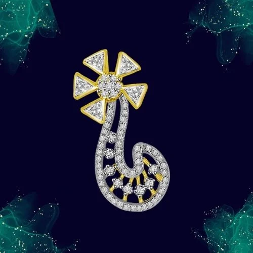 0.55cts Flower Shape Two Tone Real Diamond Pendant (P690)