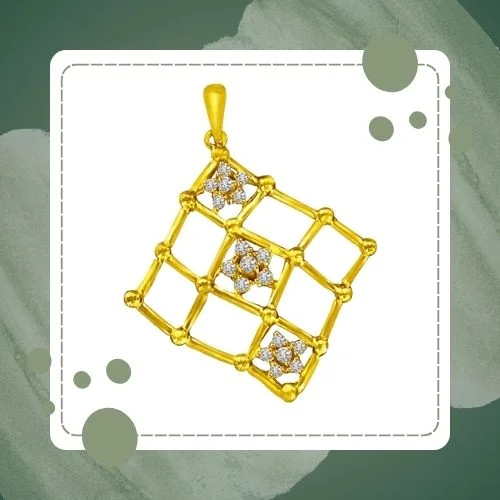 Chequered - Real Diamond & Gold Pendant with Small Flowers (P851)