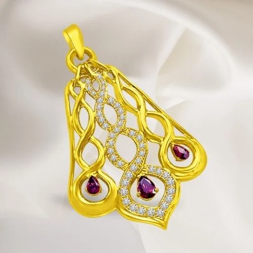 Amethyst Trinity Real Diamond 18k Gold Bell Rings Lobe Sound in my Heart (P903)