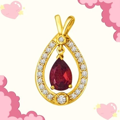 Hanging Real Ruby Surrounded by Real Diamond Gold Pendant (P958)