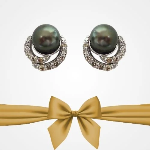 0.28ct Real Diamond & Tahitian Black Pearl Elegant Earrings (SDE6)
