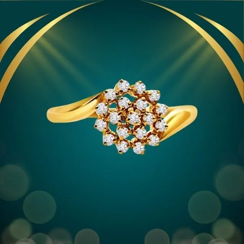 Diamond Girl - Real Diamond Flower Shaped 18kt Yellow Gold Ring (SDR11-34)